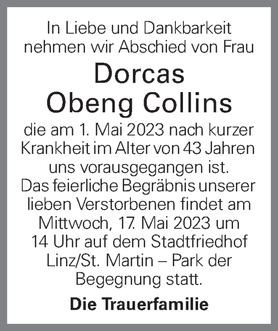 Traueranzeige von Dorcas Obeng Collins von OÖNachrichten