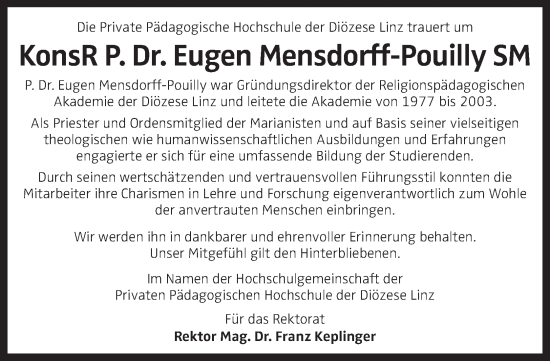 Traueranzeige von Eugen Mensdorff-Pouilly von OÖNachrichten