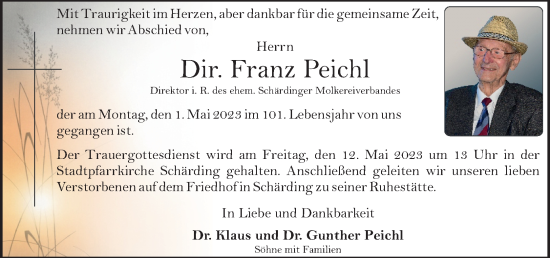 Traueranzeige von Franz Peichl von OÖNachrichten