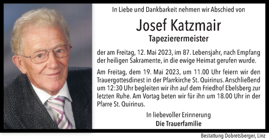 Traueranzeige von Josef Katzmair von OÖNachrichten
