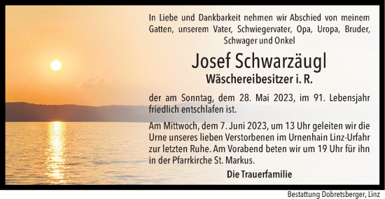 Traueranzeige von Josef Schwarzäugl von OÖNachrichten