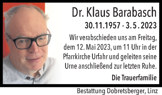 Traueranzeige von Klaus Barabasch von OÖNachrichten