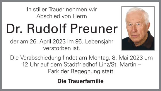 Traueranzeige von Rudolf Preuner von OÖNachrichten