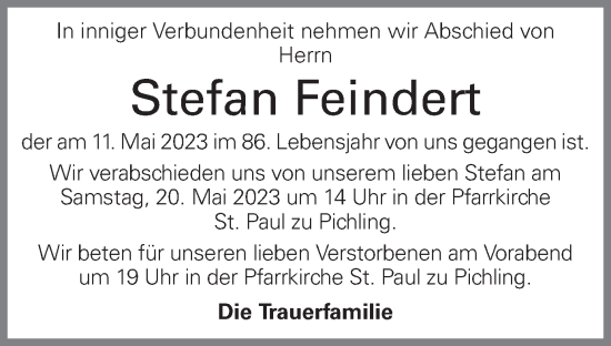 Traueranzeige von Stefan Feindert von OÖNachrichten