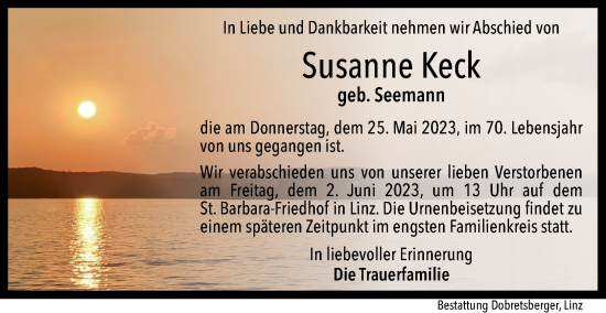 Traueranzeige von Susanne Keck von OÖNachrichten