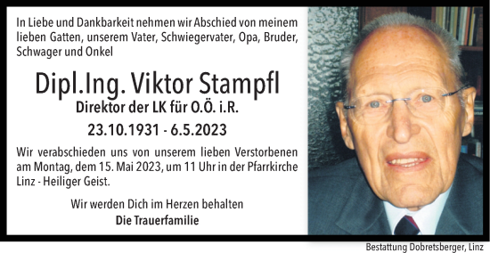 Traueranzeige von Viktor Stampfl von OÖNachrichten
