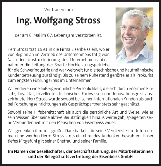Traueranzeige von Wolfgang Stross von OÖNachrichten