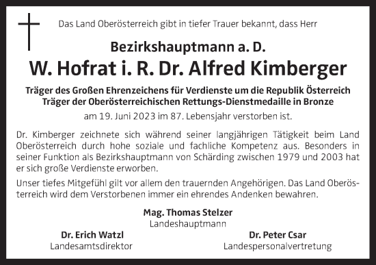 Traueranzeige von Alfred Kimberger von OÖNachrichten