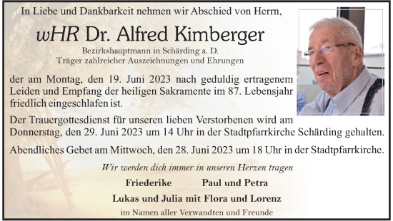 Traueranzeige von Alfred Kimberger von OÖNachrichten