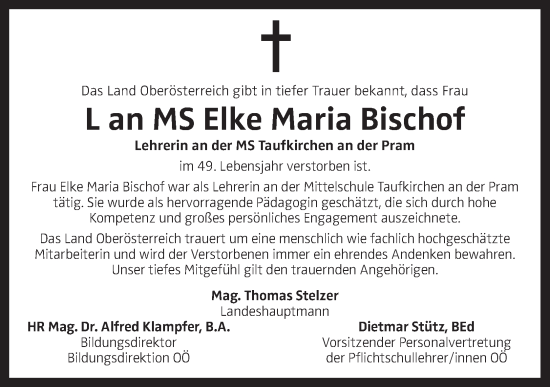 Traueranzeige von Elke Maria Bischof von OÖNachrichten