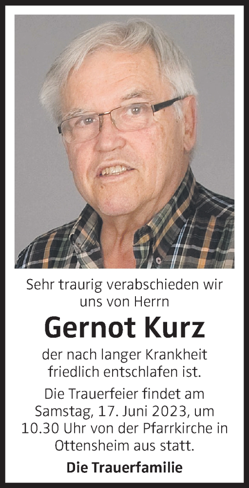 Traueranzeige von Gernot Kurz von OÖNachrichten