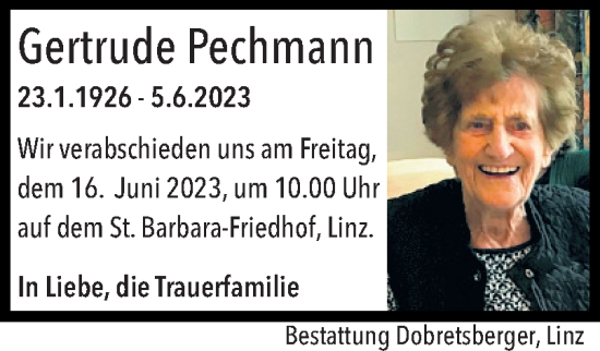 Traueranzeige von Gertrude Pechmann von OÖNachrichten
