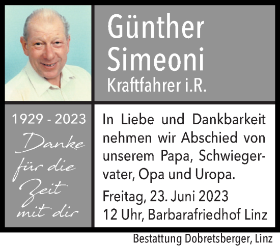 Traueranzeige von Günther Simeoni von OÖNachrichten