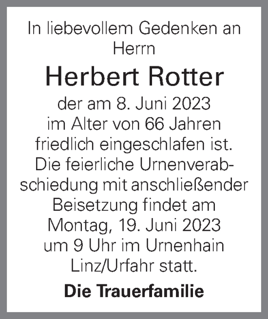 Traueranzeige von Herbert Rotter von OÖNachrichten