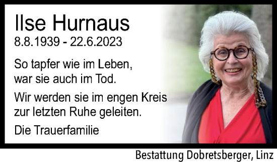 Traueranzeige von Ilse Hurnaus von OÖNachrichten