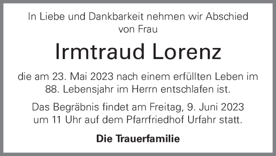 Traueranzeige von Irmtraud Lorenz von OÖNachrichten