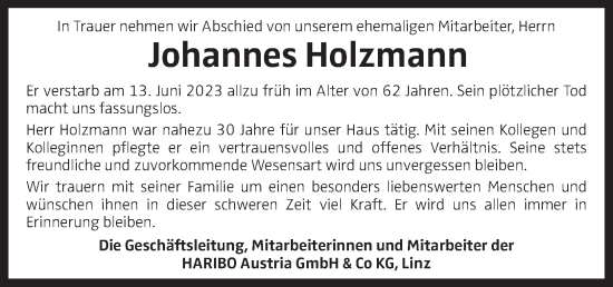 Traueranzeige von Johannes Holzmann  von OÖNachrichten