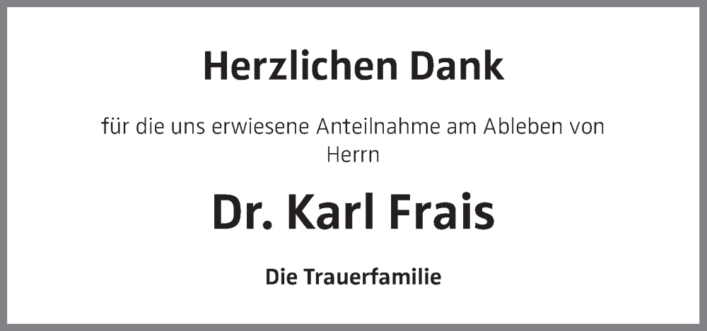  Traueranzeige für Karl Frais vom 03.06.2023 aus OÖNachrichten