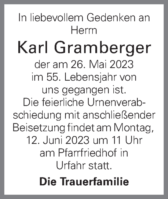 Traueranzeige von Karl Gramberger von OÖNachrichten