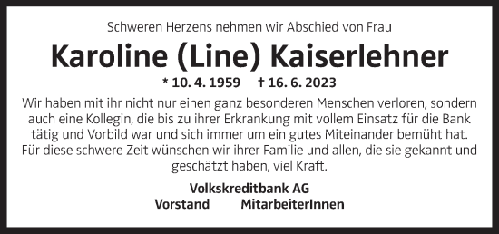Traueranzeige von Karoline Kaiserlehner von OÖNachrichten
