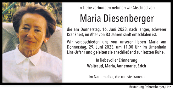 Traueranzeige von Maria Diesenberger von OÖNachrichten