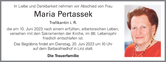 Traueranzeige von Maria Pertassek von OÖNachrichten