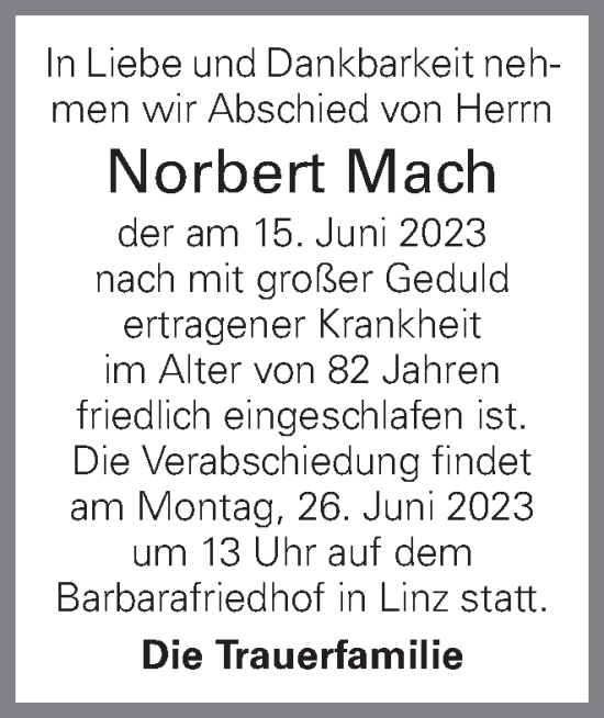 Traueranzeige von Norbert Mach von OÖNachrichten