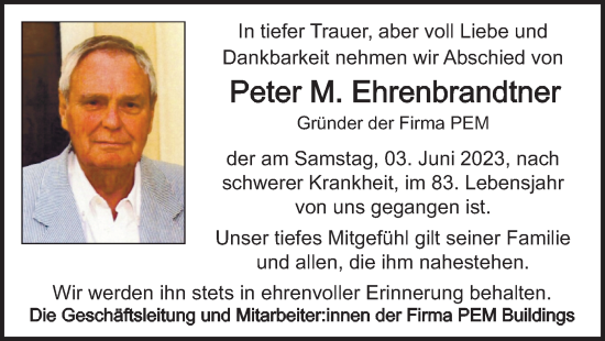 Traueranzeige von Peter M. Ehrenbrandtner von OÖNachrichten