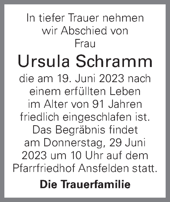 Traueranzeige von Ursula Schramm von OÖNachrichten