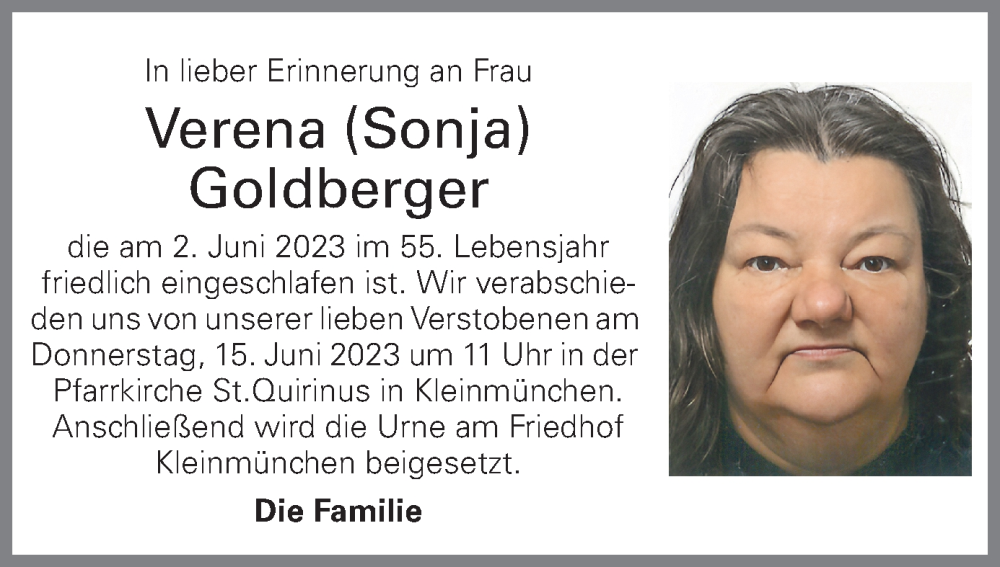  Traueranzeige für Verena Goldberger vom 13.06.2023 aus OÖNachrichten