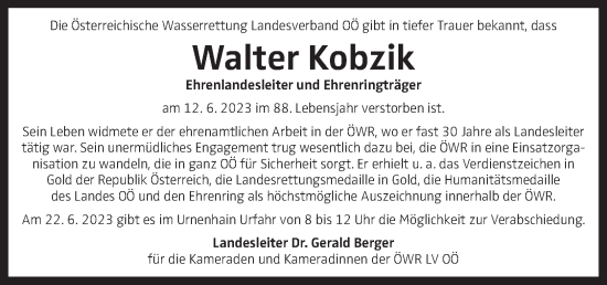 Traueranzeige von Walter Kobzik von OÖNachrichten