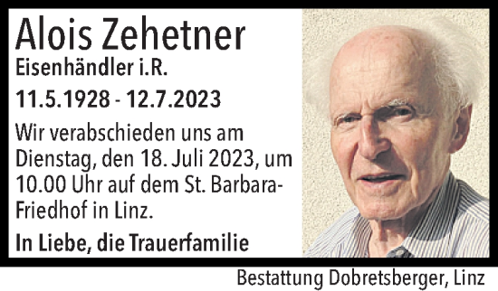 Traueranzeige von Alois Zehetner von OÖNachrichten