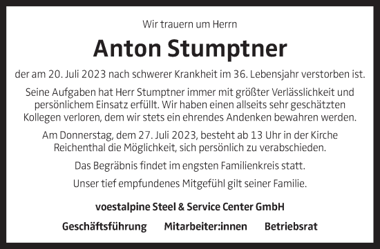 Traueranzeige von Anton Stumptner von OÖNachrichten