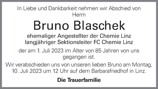 Traueranzeige von Bruno Blaschek von OÖNachrichten
