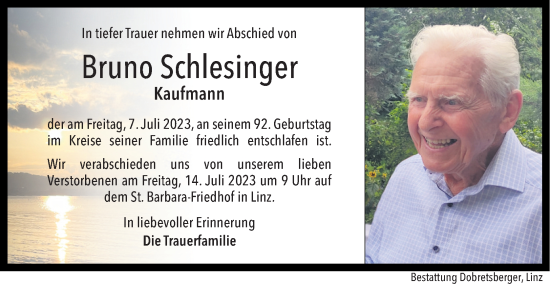 Traueranzeige von Bruno Schlesinger von OÖNachrichten