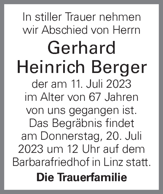 Traueranzeige von Gerhard Heinrich Berger von OÖNachrichten