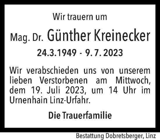 Traueranzeige von Günther Kreinecker von OÖNachrichten