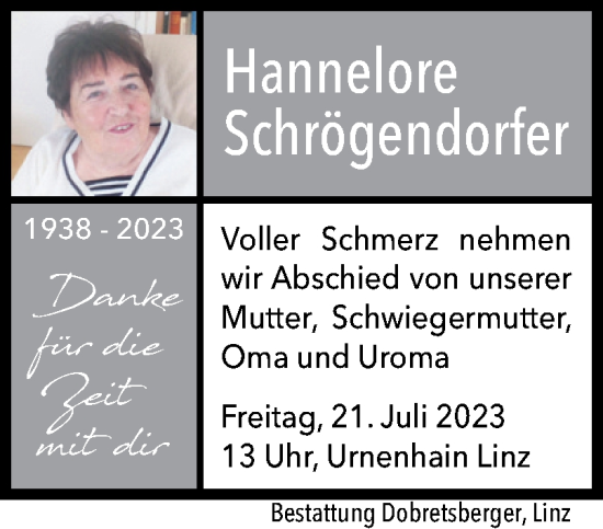 Traueranzeige von Hannelore Schrögendorfer von OÖNachrichten