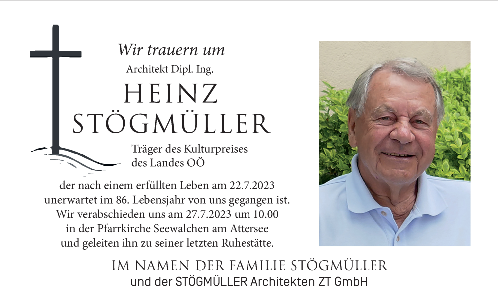  Traueranzeige für Heinz Stögmüller vom 26.07.2023 aus OÖNachrichten