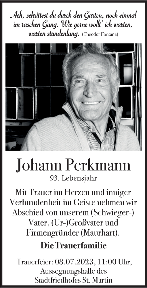 Traueranzeige von Johann Perkmann von OÖNachrichten