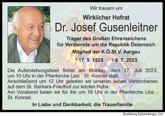 Traueranzeige von Josef Gusenleitner von OÖNachrichten