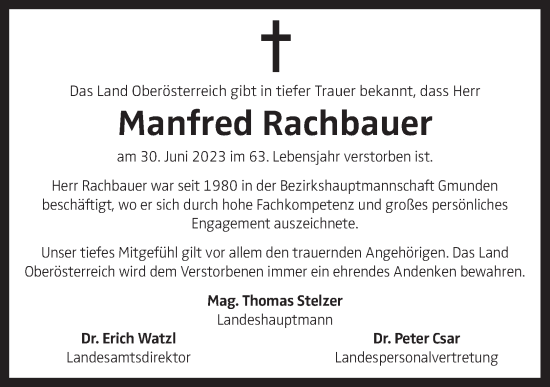 Traueranzeige von Manfred Rachbauer von OÖNachrichten