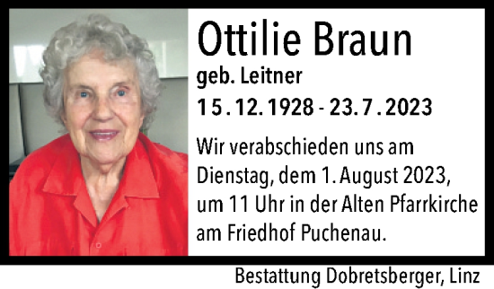 Traueranzeige von Ottilie Braun von OÖNachrichten
