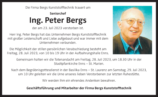 Traueranzeige von Peter Bergs von OÖNachrichten