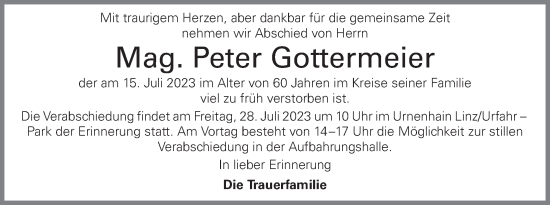 Traueranzeige von Peter Gottermeier von OÖNachrichten
