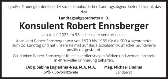 Traueranzeige von Robert Ennsberger von OÖNachrichten