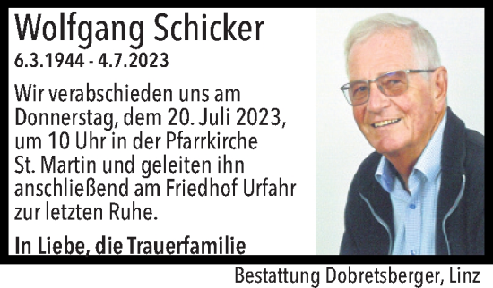 Traueranzeige von Wolfgang Schicker von OÖNachrichten