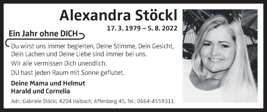 Traueranzeige von Alexandra Stöckl von OÖNachrichten