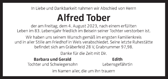 Traueranzeige von Alfred Tober von OÖNachrichten