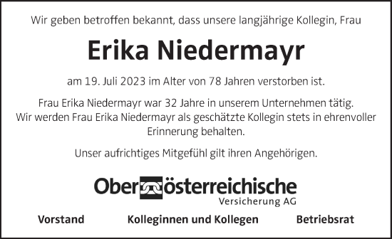 Traueranzeige von Erika Niedermayr von OÖNachrichten